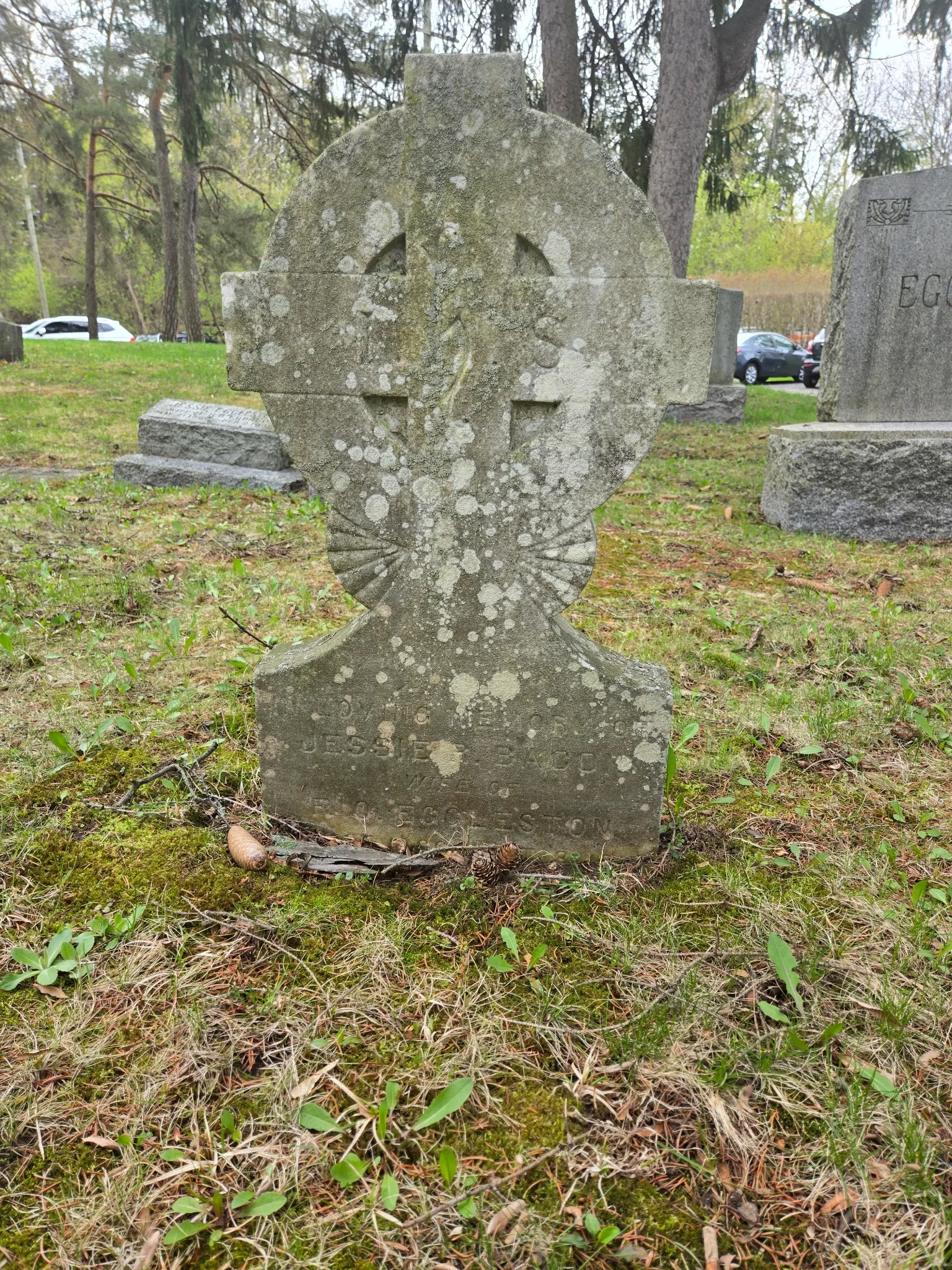 Weathered historic cemetery marker